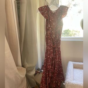 Red floral maxi wrap dress